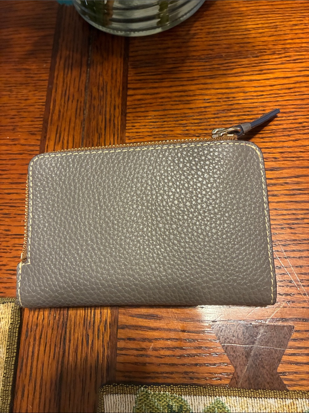 Dooney & Bourke Gray Pebbled Leather Zip Card Wallet with Gold Hardware - Picture 2 of 6